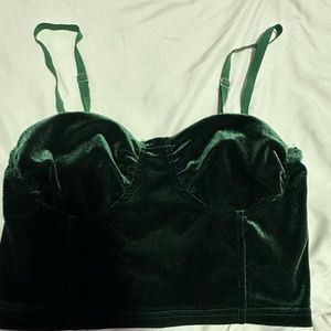 Green Velvet Crop Top